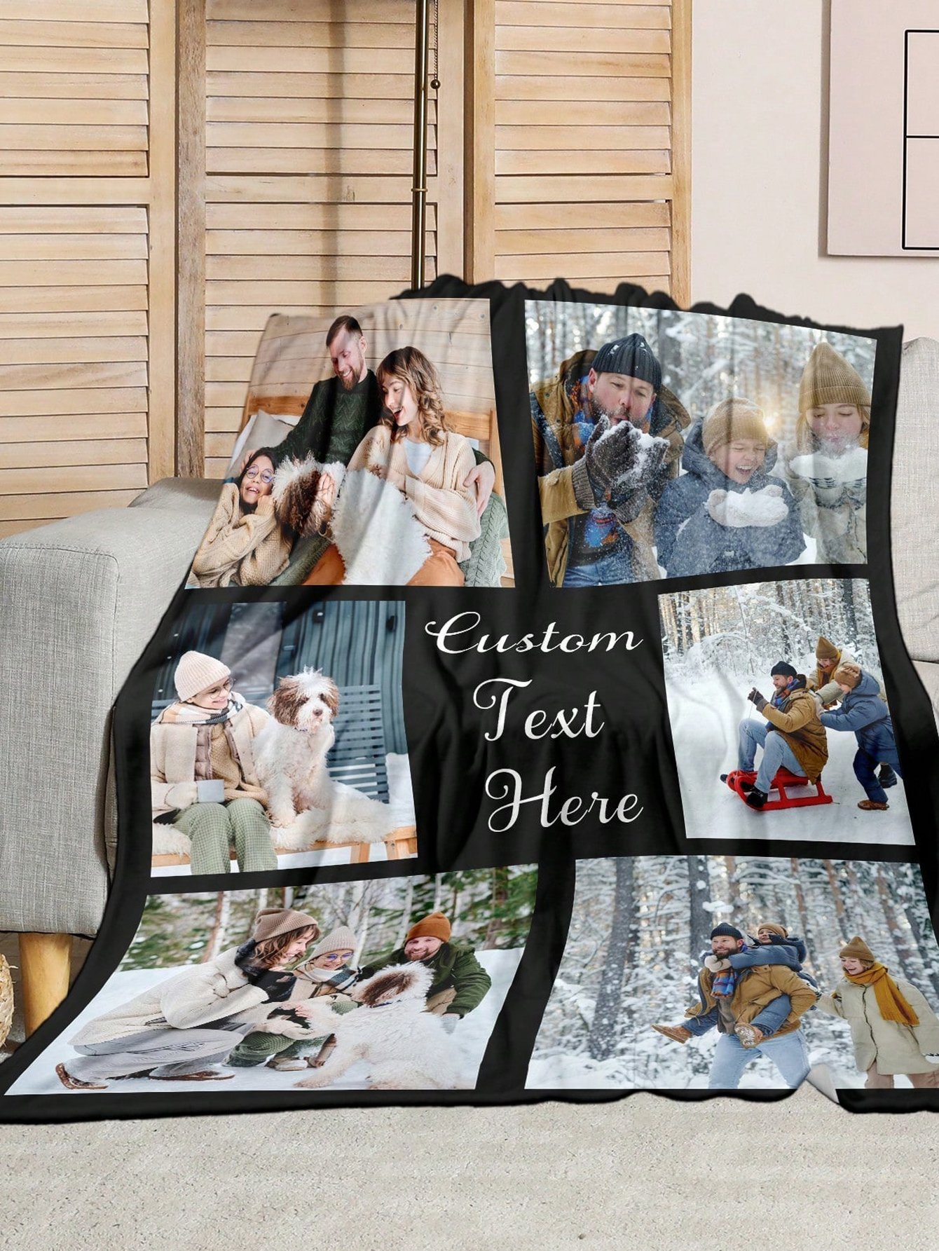 Custom Photo and Text Flannel Blanket Personalized Photo Collage and Text Customization